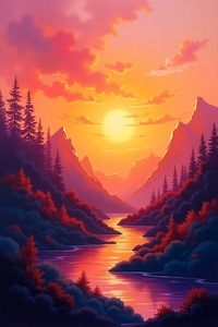 Radiant Wilderness – Sunset River in a Surreal Mountain Valley