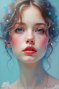 Ethereal Bloom: Dreamy Woman Portrait with Flowing Coral Hair