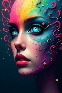 Chromatic Reverie: Surreal Woman Portrait in Vibrant Color Splashes