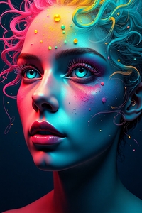 Chromatic Reverie: Surreal Woman Portrait in Vibrant Color Splashes