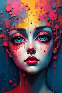 Chromatic Reverie: Surreal Woman Portrait in Vibrant Color Splashes