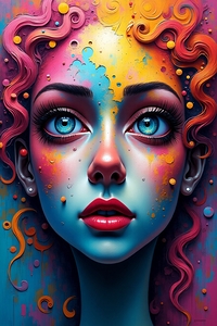 Chromatic Reverie: Surreal Woman Portrait in Vibrant Color Splashes