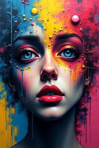 Chromatic Reverie: Surreal Woman Portrait in Vibrant Color Splashes