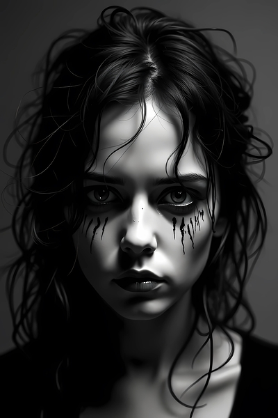 Shadow Tears: Gothic Portrait of Silent Strength – Dark Emotional Fine Art Print Print