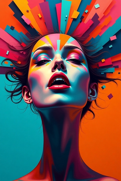 Neon Pulse: Explosive Portrait of Feminine Power & Color Print