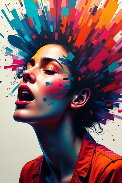 Neon Pulse: Explosive Portrait of Feminine Power & Color Print