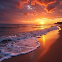 Radiant Ocean Sunset – Serene Waves and Fiery Sky