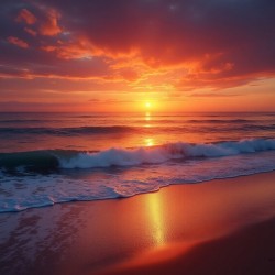 Radiant Ocean Sunset – Serene Waves and Fiery Sky