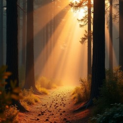 Morning Light Through the Pines – Serene Forest Pathway Art