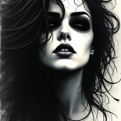 Dark Gothic Woman Portrait – Surreal Black and White Art