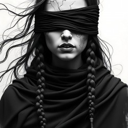 Blindfolded Gothic Woman – Cracked Porcelain Look in Dark Fantasy Style