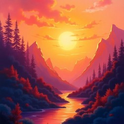 Radiant Wilderness – Sunset River in a Surreal Mountain Valley