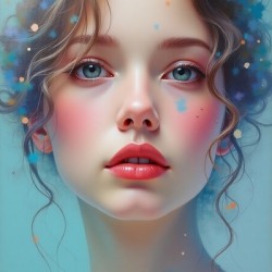 Ethereal Bloom: Dreamy Woman Portrait with Flowing Coral Hair