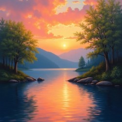 Twilight Serenity – Sunset Over a Tranquil Lake