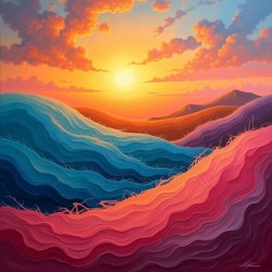 Dreamscape Horizon – Abstract Sunset Over Painted Hills