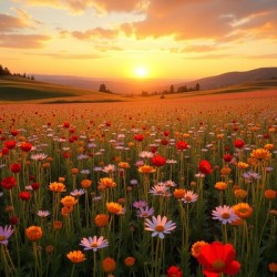 Golden Hour Wildflower Bloom – Sunset Over a Spring Meadow