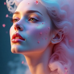 Ethereal Bloom: Dreamy Woman Portrait with Flowing Coral Hair