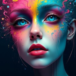 Chromatic Reverie: Surreal Woman Portrait in Vibrant Color Splashes