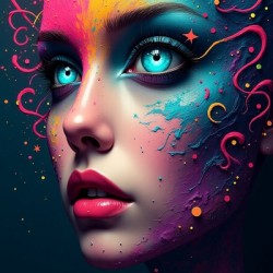 Chromatic Reverie: Surreal Woman Portrait in Vibrant Color Splashes
