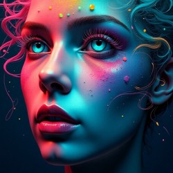 Chromatic Reverie: Surreal Woman Portrait in Vibrant Color Splashes
