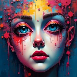 Chromatic Reverie: Surreal Woman Portrait in Vibrant Color Splashes