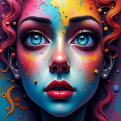 Chromatic Reverie: Surreal Woman Portrait in Vibrant Color Splashes