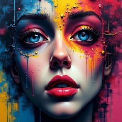 Chromatic Reverie: Surreal Woman Portrait in Vibrant Color Splashes