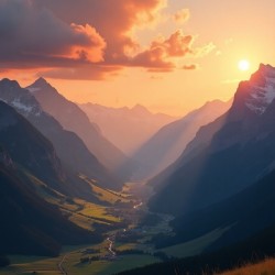 Golden Hour in the Valley - Majestic Mountain Sunset Landscape