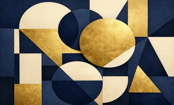 Geometric Harmony - Abstract Modern Art Navy Gold Cream by ALIXORCA19