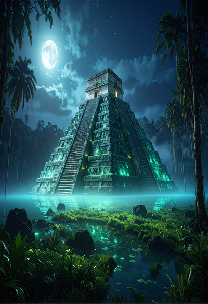Lost City of Light: Bioluminescent Mayan Ruins at Midnight by ALIXORCA19
