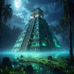 Lost City of Light: Bioluminescent Mayan Ruins at Midnight