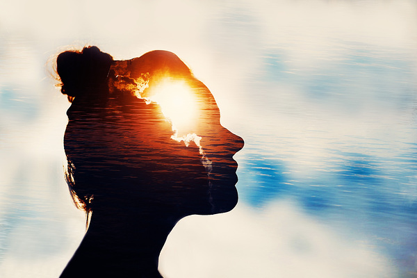 The concept of the power of knowledge. Silhouette of smart girl by Primipil