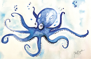 Blue  Octopus Watercolor