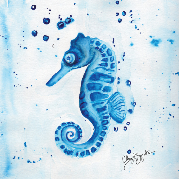 Blue Seahorse Print