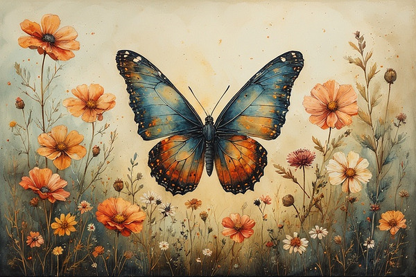 Boho Butterfly Floral Wall Art – Watercolor Nature Print Rustic Bohemian Home Decor Botanical Butterfly Poster for Bedroom or Living Room by abdodd