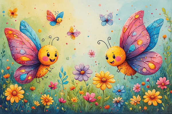 Cute Butterfly Kids Wall Art – Whimsical Cartoon Insect Print Colorful Nursery or Classroom Decor Playful Butterfly Poster for Children’s Room by abdodd