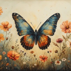 Boho Butterfly Floral Wall Art – Watercolor Nature Print Rustic Bohemian Home Decor Botanical Butterfly Poster for Bedroom or Living Room