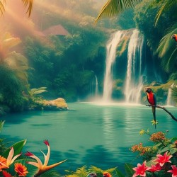 Vintage Breathtaking Tropical Waterfall: A Serene Paradise