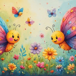 Cute Butterfly Kids Wall Art – Whimsical Cartoon Insect Print Colorful Nursery or Classroom Decor Playful Butterfly Poster for Children’s Room