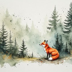 Watercolor Fox in Enchanted Forest – Whimsical  Animal Art Print
