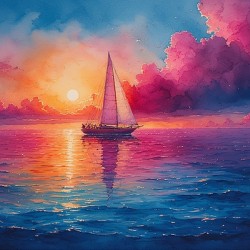 Ocean Sunset Sailboat – Nautical Coastal Wall Art Vibrant Seascape Canvas Print