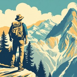 Vintage Adventure Art: Vintage Adventure Poster – 1950s Mountain Travel Wall Art
