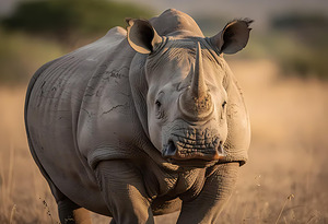 Close-Up Portrait of a White Rhino in Golden Light