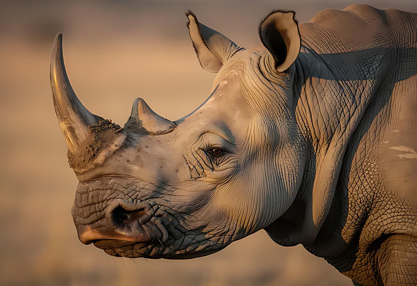 Close-Up Portrait of a White Rhino in Golden Light by Lydia Design