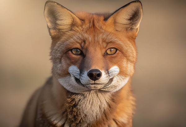 Red Fox Close-Up Portrait with Unique White Face Markings by Lydia Design