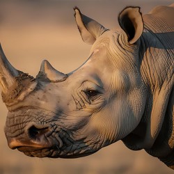 Close-Up Portrait of a White Rhino in Golden Light
