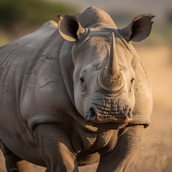 Close-Up Portrait of a White Rhino in Golden Light