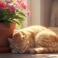 Sleeping Cat with Flowers