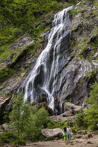 Powerscourt waterfall Enniskerry Co Wicklow Ireland  Circa 2025.Powerscourt Waterfall is the second highest waterfall in Ireland at 121 metres high it is located at the base of Glensoulan on the River Dargle near Enniskerry County Wicklow. Powerscourt is 