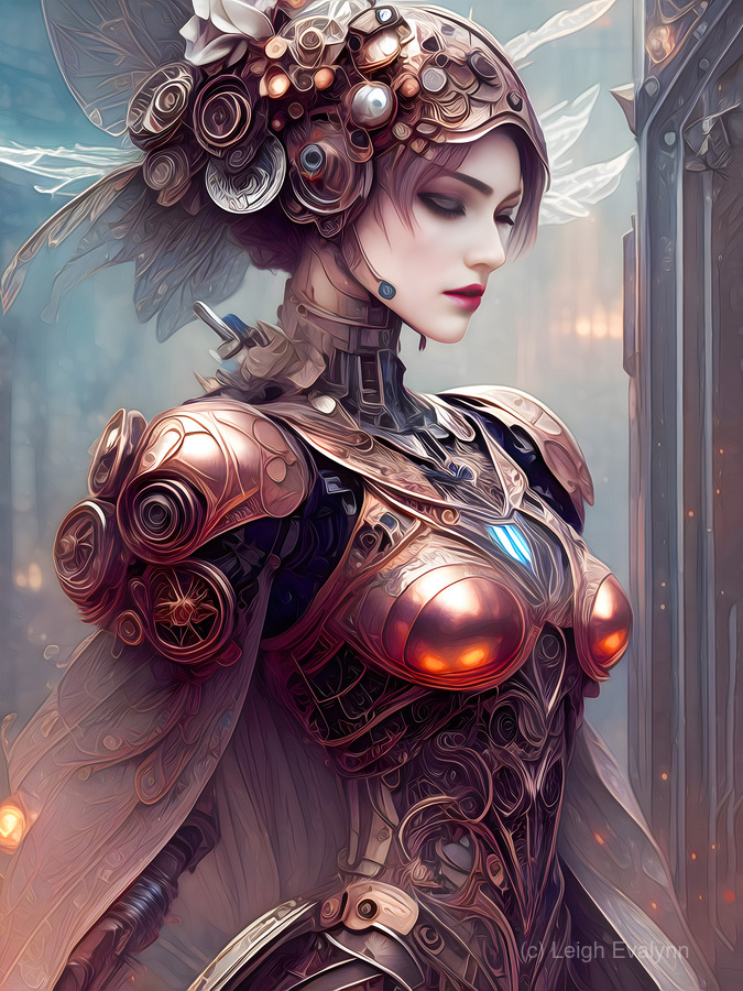 Copper Wonders: Steampunk Robot Fae Fantasy by Leigh Evalynn Wall Art